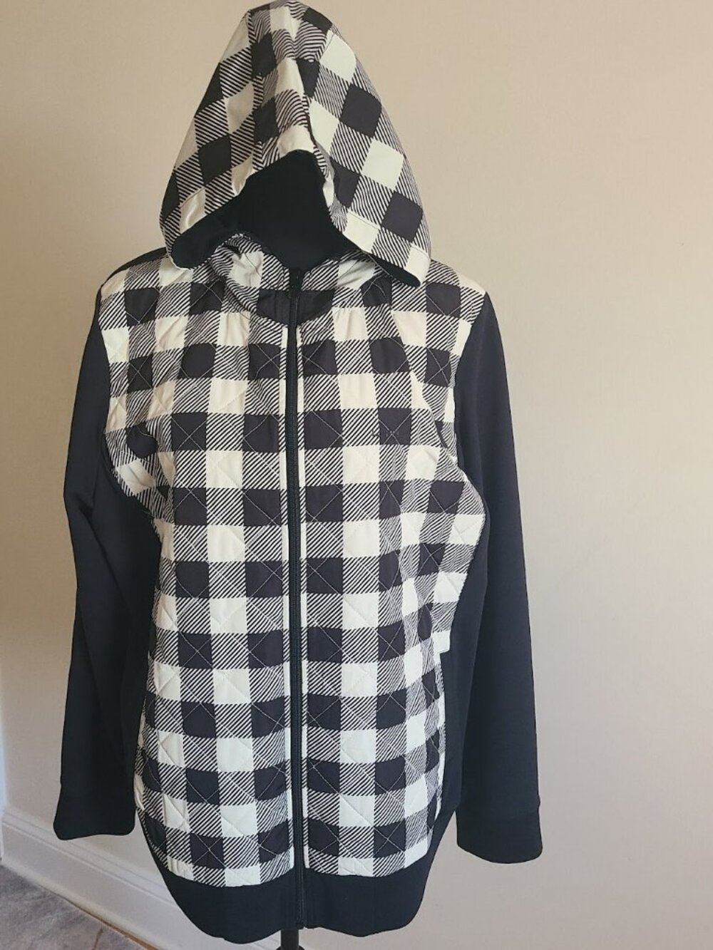 Lauren Active Ralph Lauren 2X Black Plaid Quilted Full Zip Hoodie Jacket